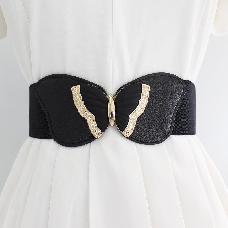 Metal Decoration Wide Belt Waist Elastic Belt With Skirt