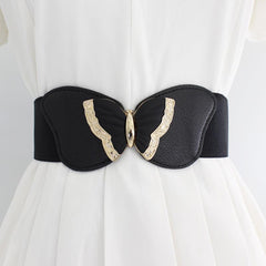 Metal Decoration Wide Belt Waist Elastic Belt With Skirt