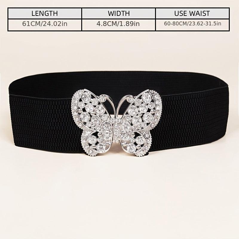 Rhinestone Belt Butterfly Decorated Elastic Girdle Butterfly Hook Buckle