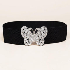 Rhinestone Belt Butterfly Decorated Elastic Girdle Butterfly Hook Buckle