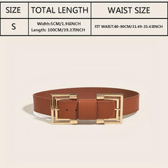 Vintage PU Leather Belt Double Square Metal Buckle Wide Belt Women's
