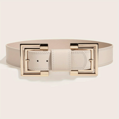 Vintage PU Leather Belt Double Square Metal Buckle Wide Belt Women's