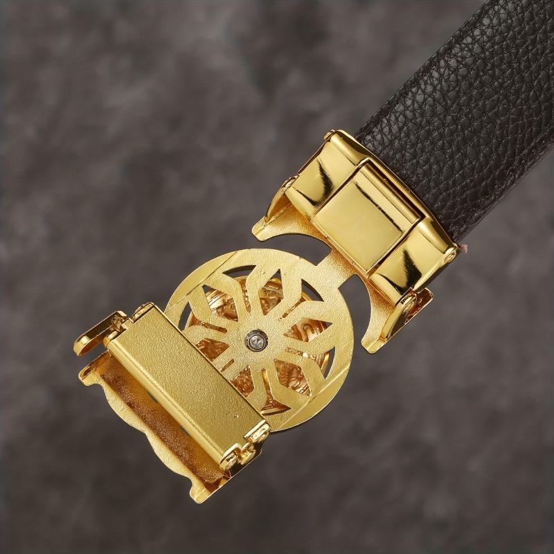 Dragon Embossed Auto Buckle Belt Faux Diamond Inlaid Pu Leather Waist Strap