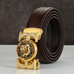 Dragon Embossed Auto Buckle Belt Faux Diamond Inlaid Pu Leather Waist Strap