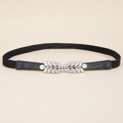 Leaf Buckle Elastic Belt Set For Jeans Dress Shirt
