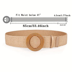 Straw Woven Belt Elastic Vine Belt Boho Waistband Dress Belt Wooden Buckle