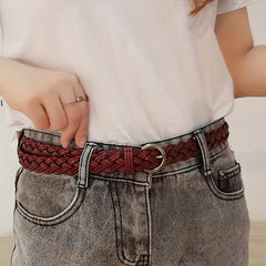 Vintage Braid Leather Belt Punk Solid Jeans Pants Belt For Women