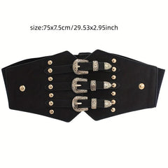 Wide Punk Elastic Waistband Rivet Belt