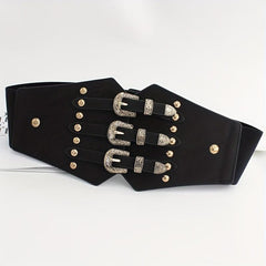 Wide Punk Elastic Waistband Rivet Belt