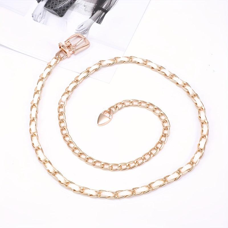 Chain Belt For Women Metal Waist Chain Faux Leather Belt