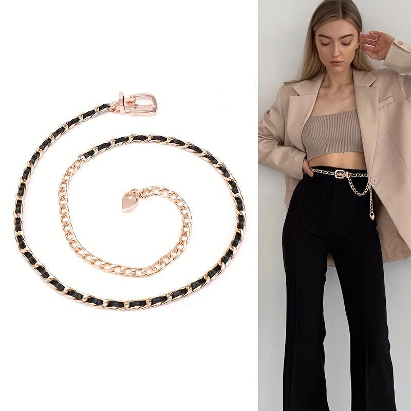 Chain Belt For Women Metal Waist Chain Faux Leather Belt