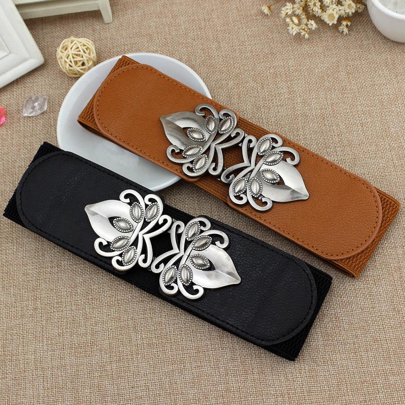 Vintage Silver Buckle Belt Women's Elastic Girdle Dress Clothes