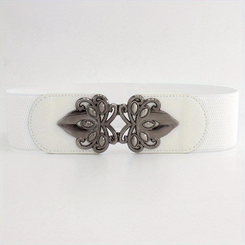 Vintage Silver Buckle Belt Women's Elastic Girdle Dress Clothes
