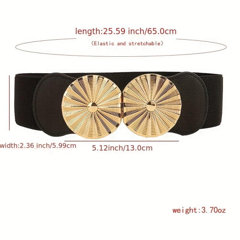 Geometric Circle Wide Belt PU Leather Elastic Waistband