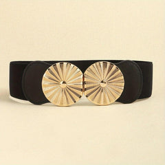 Geometric Circle Wide Belt PU Leather Elastic Waistband