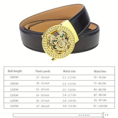 Men's Leather Belt Rhinestone Buckle Tiger Pattern Causal Jeans Waist Strap
