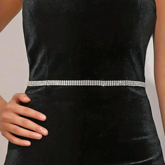 Sparkling Rhinestone Waist Chain for Women - Elegant Dress Girdle Belt