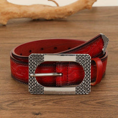 Vintage Red Embossed Belt PU Adjustable Jeans Pants Western Cowboy Cowgirl Belts