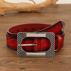 Vintage Red Embossed Belt PU Adjustable Jeans Pants Western Cowboy Cowgirl Belts