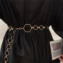 Geometric Gold Metal Waist Chain Belt Adjustable for Women
