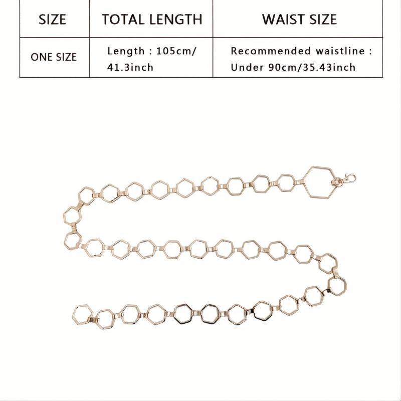 Geometric Gold Metal Waist Chain Belt Adjustable for Women