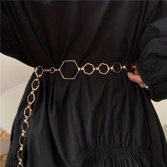 Geometric Gold Metal Waist Chain Belt Adjustable for Women