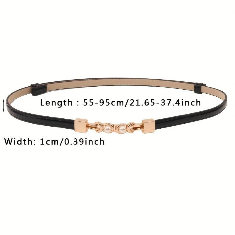 Adjustable PU Leather Belt with Faux Pearl Buckle