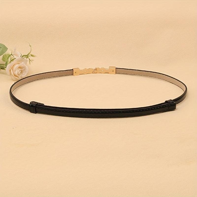 Adjustable PU Leather Belt with Faux Pearl Buckle