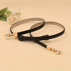 Adjustable PU Leather Belt with Faux Pearl Buckle