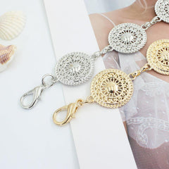 Women's Metal Chain Decoration Dress Belt Hollow Out Leaf Bead Pendant