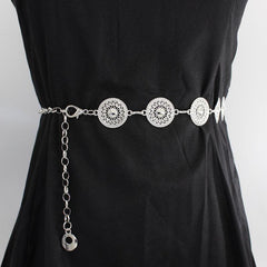 Women's Metal Chain Decoration Dress Belt Hollow Out Leaf Bead Pendant