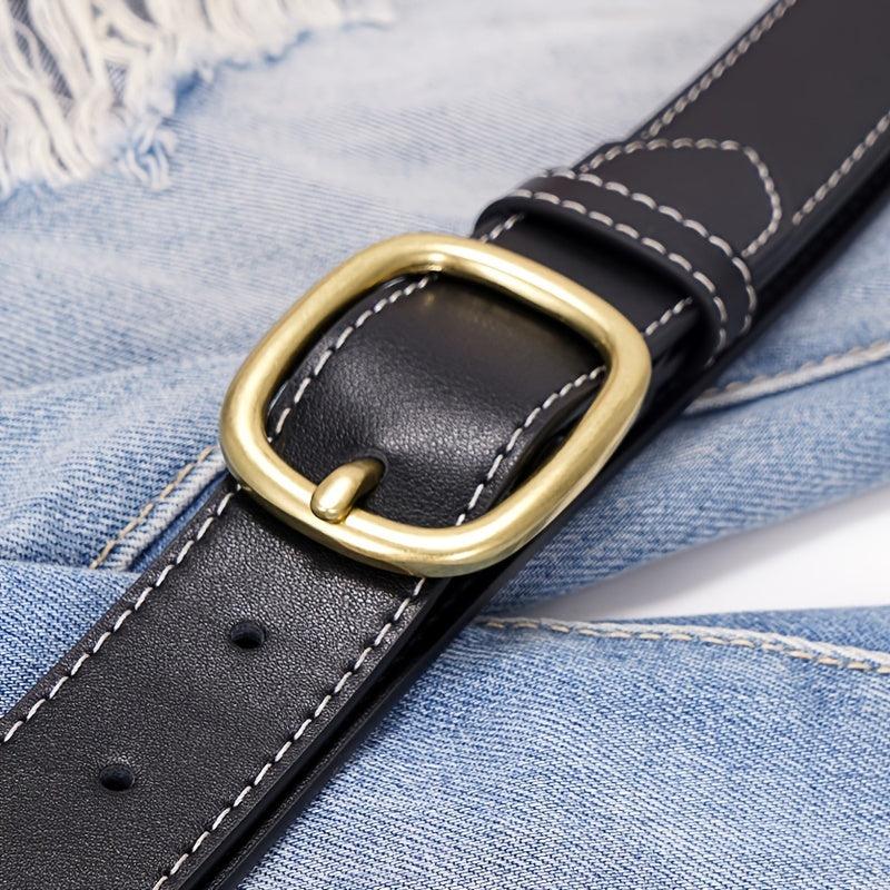 Women's Geometric Buckle Real Leather Cowhide Wide Belt