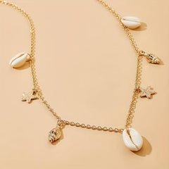 Metal Waist Chain with Shell Conch Starfish Tassel Pendant