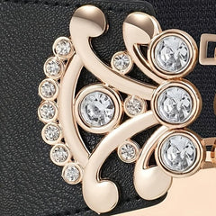 Rhinestone Decor Buckle Belt Elastic Wide Waistband for Women
