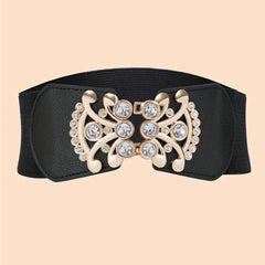 Rhinestone Decor Buckle Belt Elastic Wide Waistband for Women