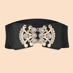 Rhinestone Decor Buckle Belt Elastic Wide Waistband for Women