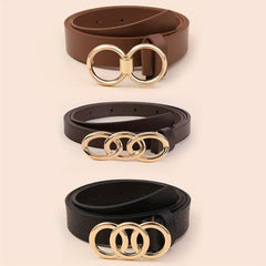 3pcs Ring Knot Buckle Belt Solid Jeans Pants Belt Classic Dress Girdle
