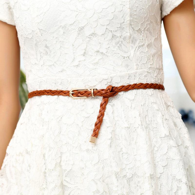 Thin Rope Belt Women's Hand-knit PU Leather Belt