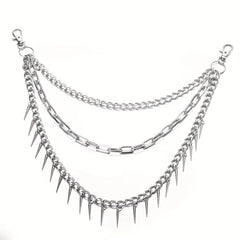 Pocket Chain Pants Trousers Chain Layered Waist Spike Tassel Chain