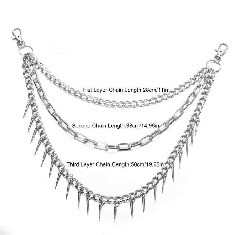 Pocket Chain Pants Trousers Chain Layered Waist Spike Tassel Chain