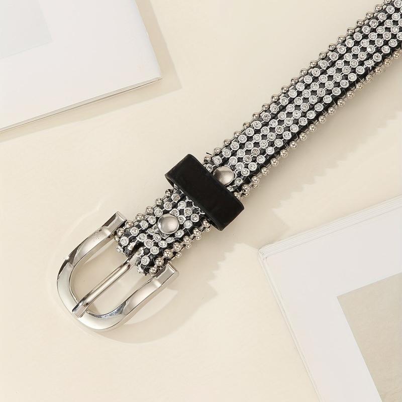 Sequin Rhinestone Belt PU Leather Waistband Y2K Hip Hop Jeans Pants Belt