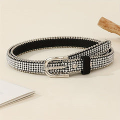 Sequin Rhinestone Belt PU Leather Waistband Y2K Hip Hop Jeans Pants Belt