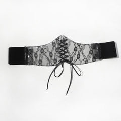 Lace Up Corset Belt Lace Floral Wide Waistband