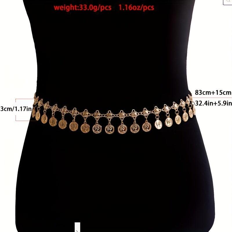 Coin Pendant Metal Waist Chain Golden Belly Vintage Tassel Chain