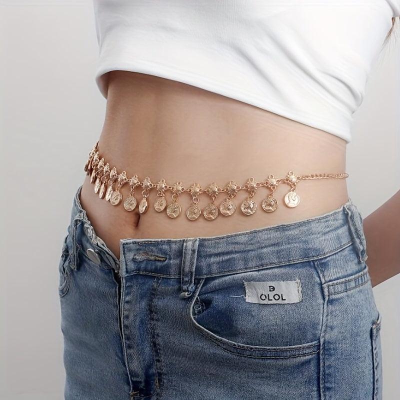 Coin Pendant Metal Waist Chain Golden Belly Vintage Tassel Chain