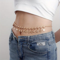 Coin Pendant Metal Waist Chain Golden Belly Vintage Tassel Chain