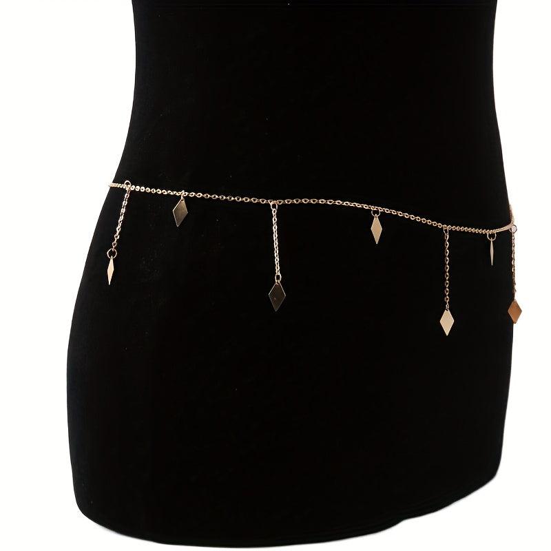 Rhombus Pendant Waist Chain Metal Belly Chain For Women