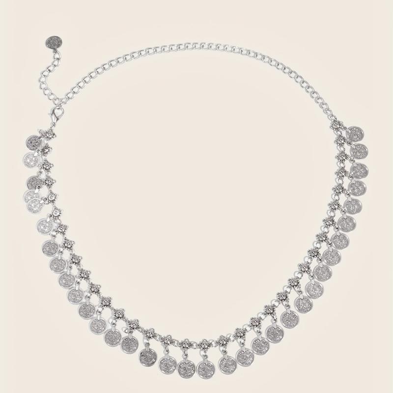 Vintage Boho Silvery Coin Pendant Waist Chain for Women