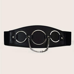 Three Ring Chain Fringe Belt Wide Punk Waistband Elastic Corset Belt For Women