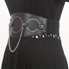 Three Ring Chain Fringe Belt Wide Punk Waistband Elastic Corset Belt For Women